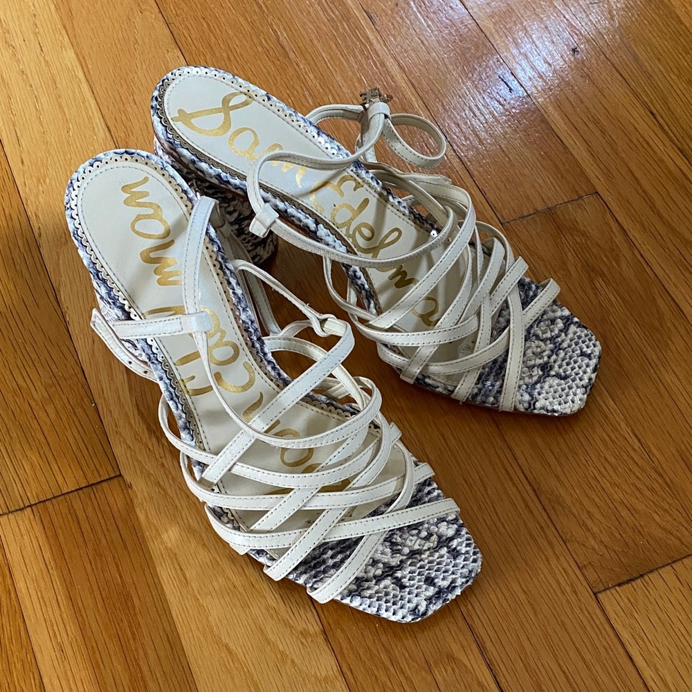 Sam Edelman Cream and Snakeskin Strappy Heels